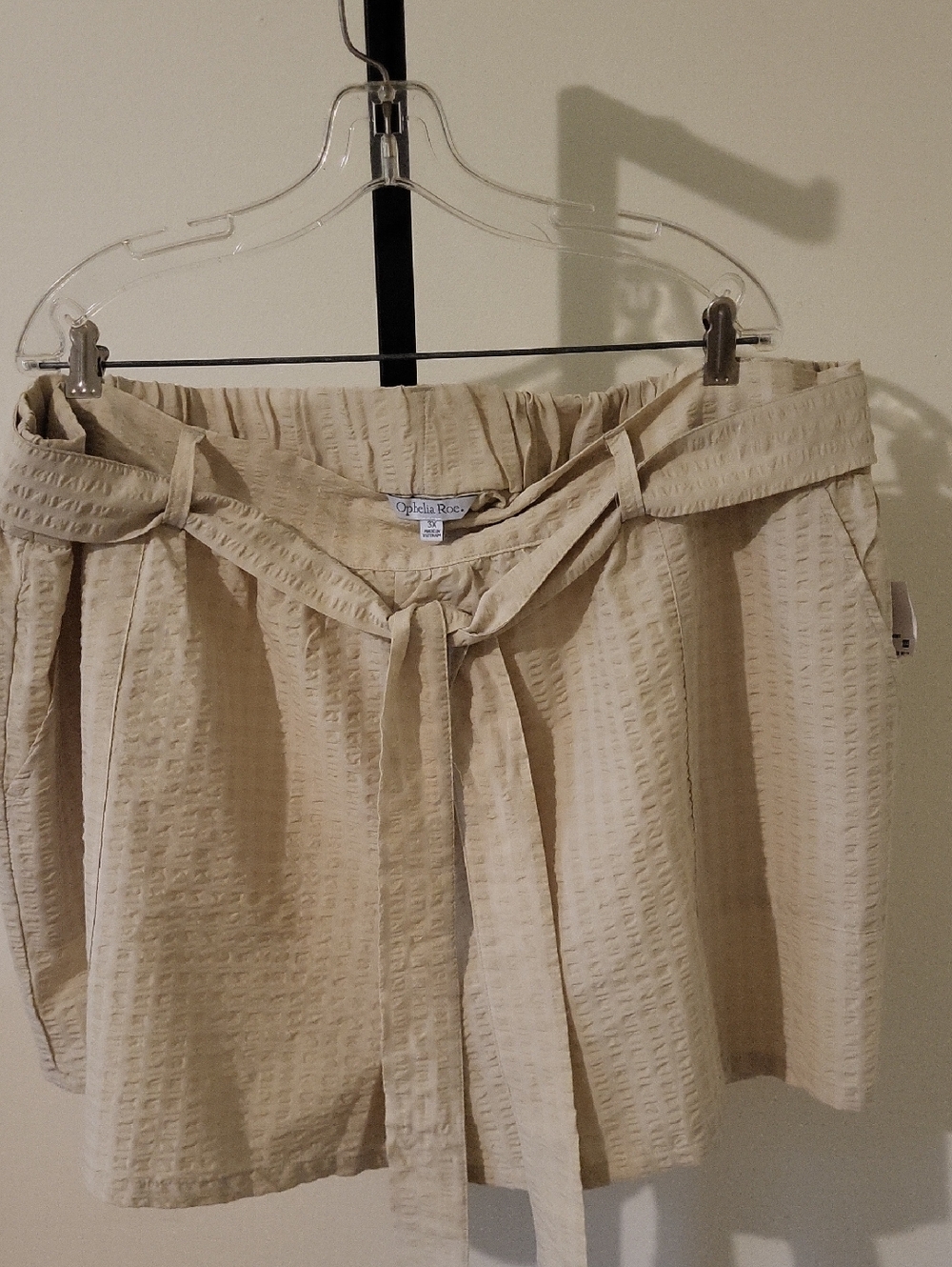 Ophelia Roe Cream Textured Paperbag Waist Bermuda Shorts Tie Belt Pockets